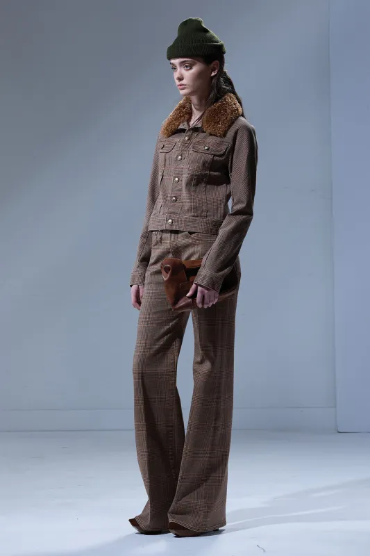 SKINNY TRUCKER JACKET - BROWN GLENPLAID sold by R13