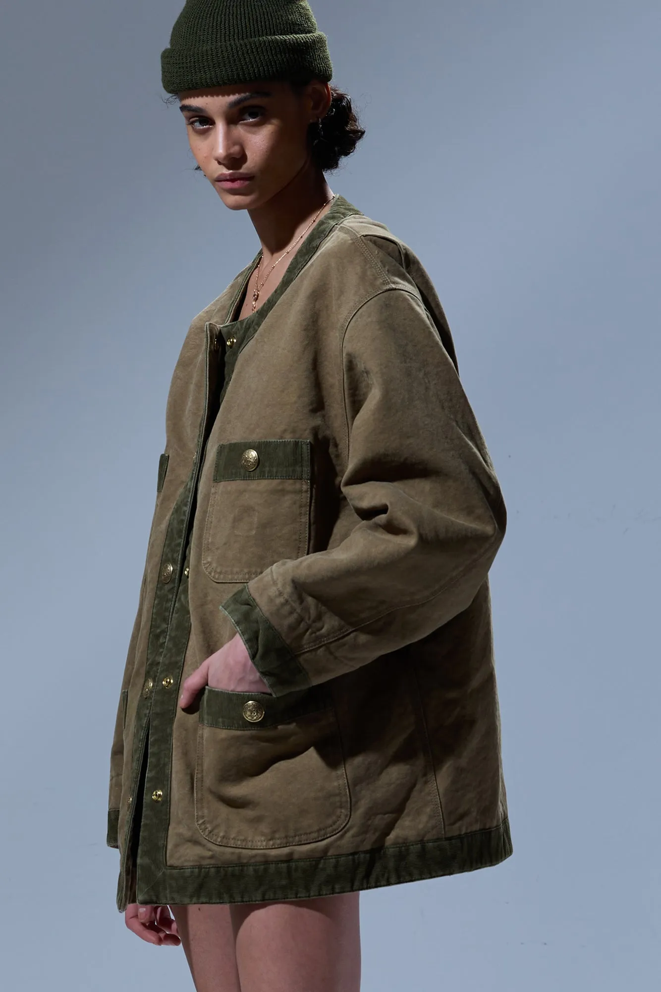 CORD TRIMMED CHORE JACKET - DUSKY TAN BROWN sold by R13 product image thumbnail 2