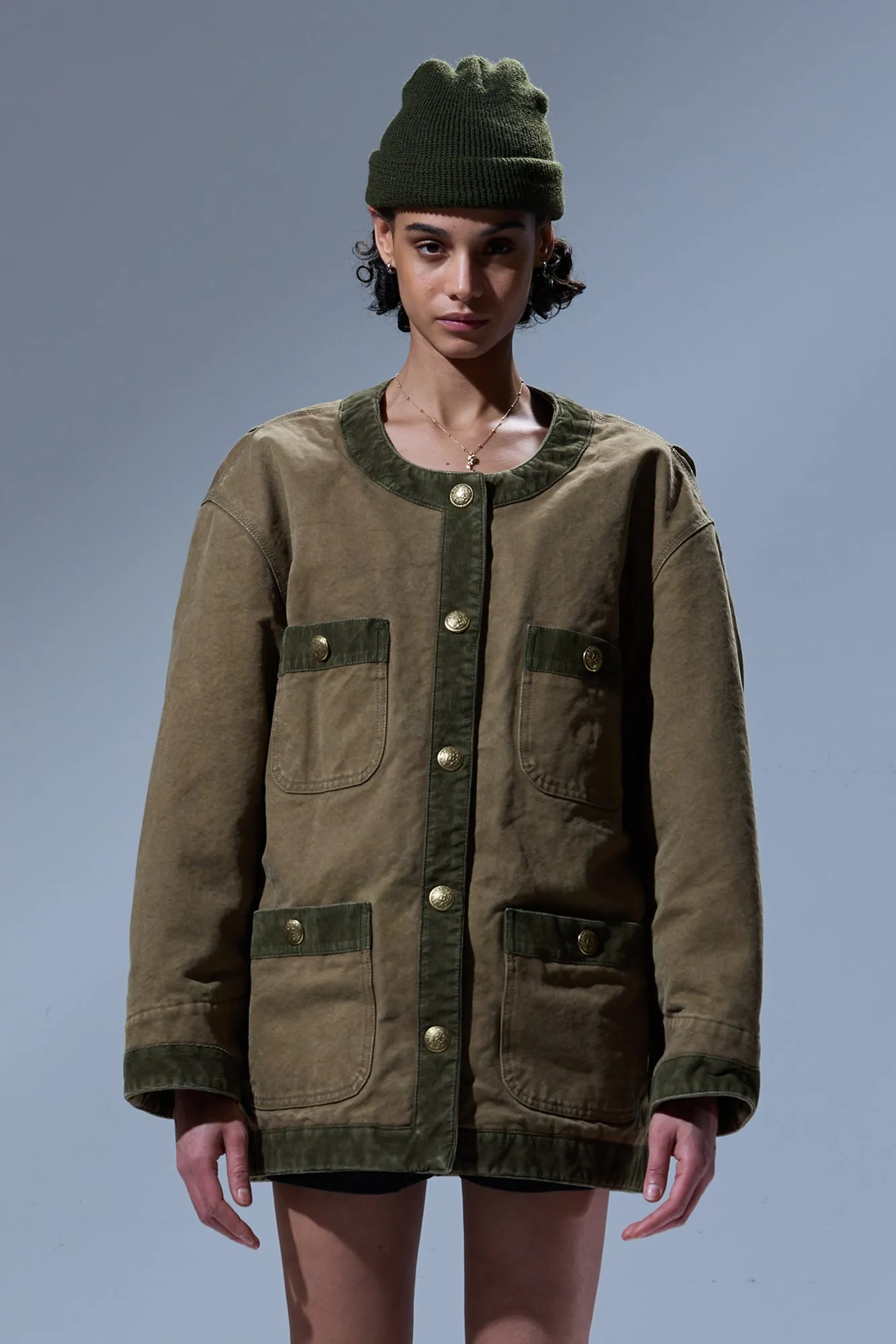 CORD TRIMMED CHORE JACKET - DUSKY TAN BROWN sold by R13 product image thumbnail 3