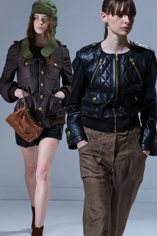 LEATHER SHRUNKEN QUILTED ZIPPERED JACKET - BLACK sold by R13