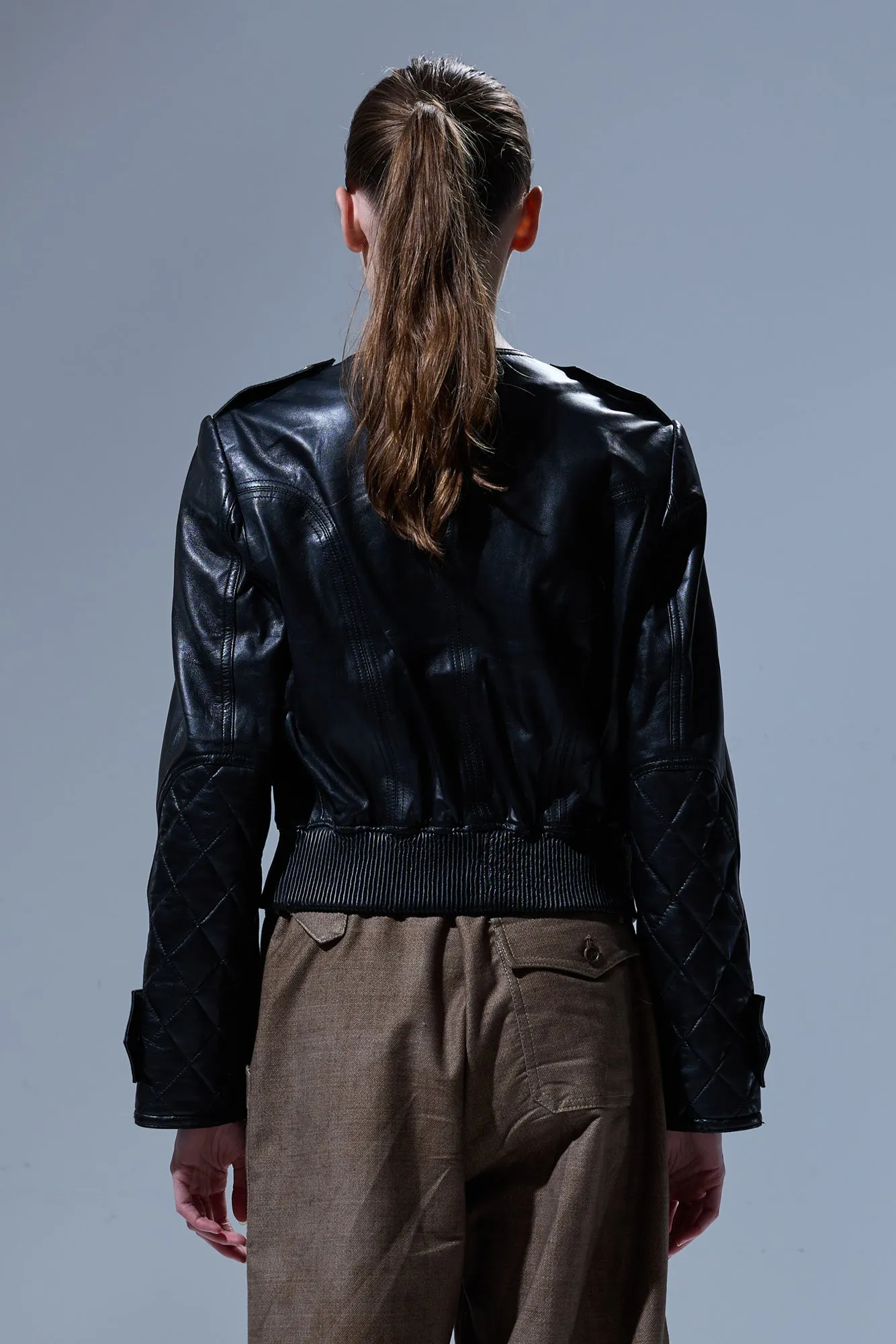 LEATHER SHRUNKEN QUILTED ZIPPERED JACKET - BLACK sold by R13 product image thumbnail 4