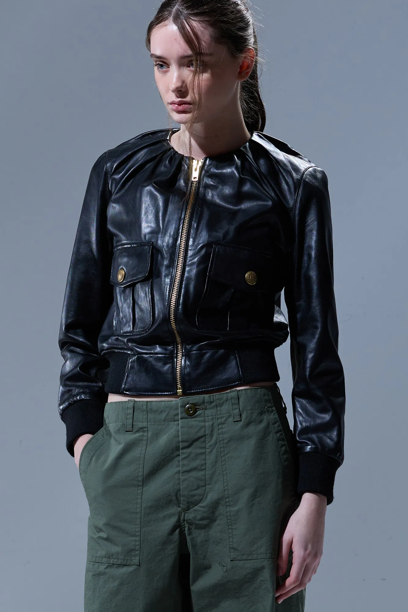 PLEATED NECK LEATHER JACKET - BLACK sold by R13 product image thumbnail 2
