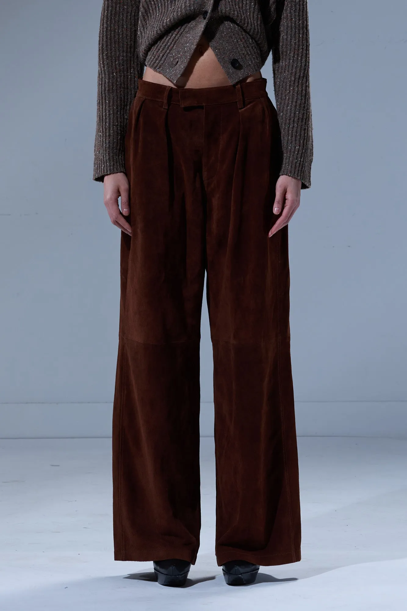 PLEATED WIDE LEG LEATHER PANT - BROWN SUEDE sold by R13 product image thumbnail 3