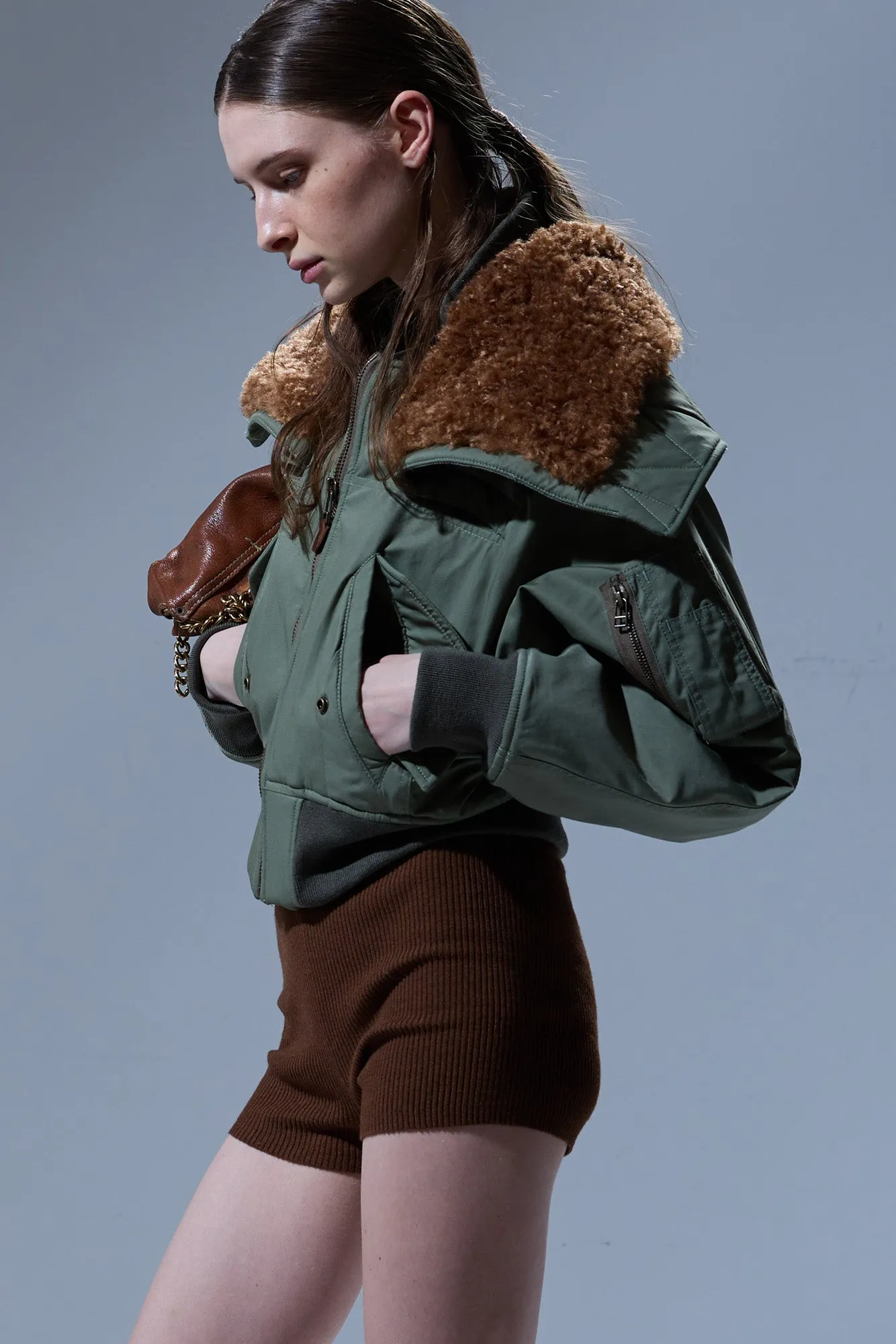 CROPPED FLIGHT BOMBER - SAGE GREEN sold by R13 product image thumbnail 2