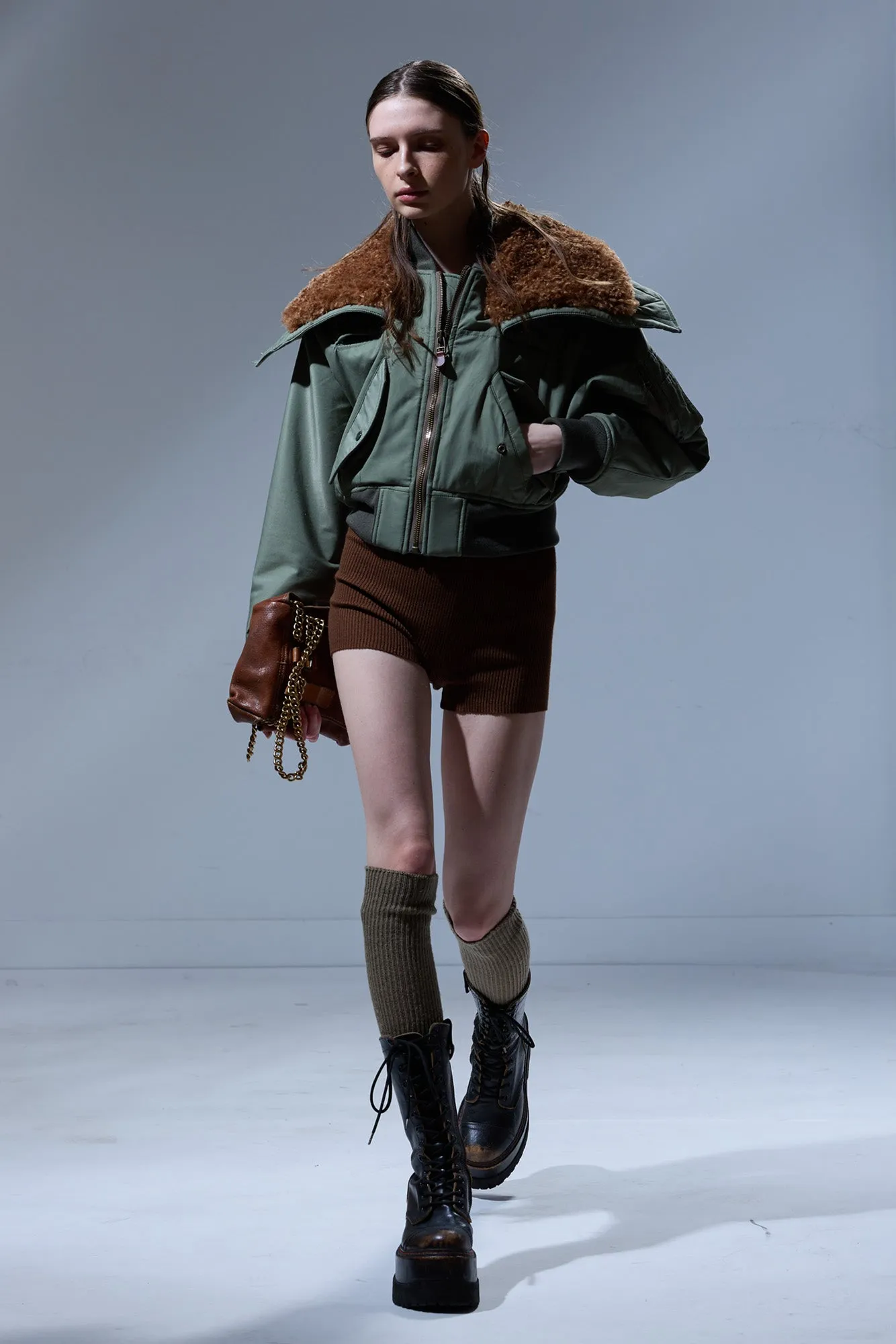 CROPPED FLIGHT BOMBER - SAGE GREEN sold by R13 product image thumbnail 3