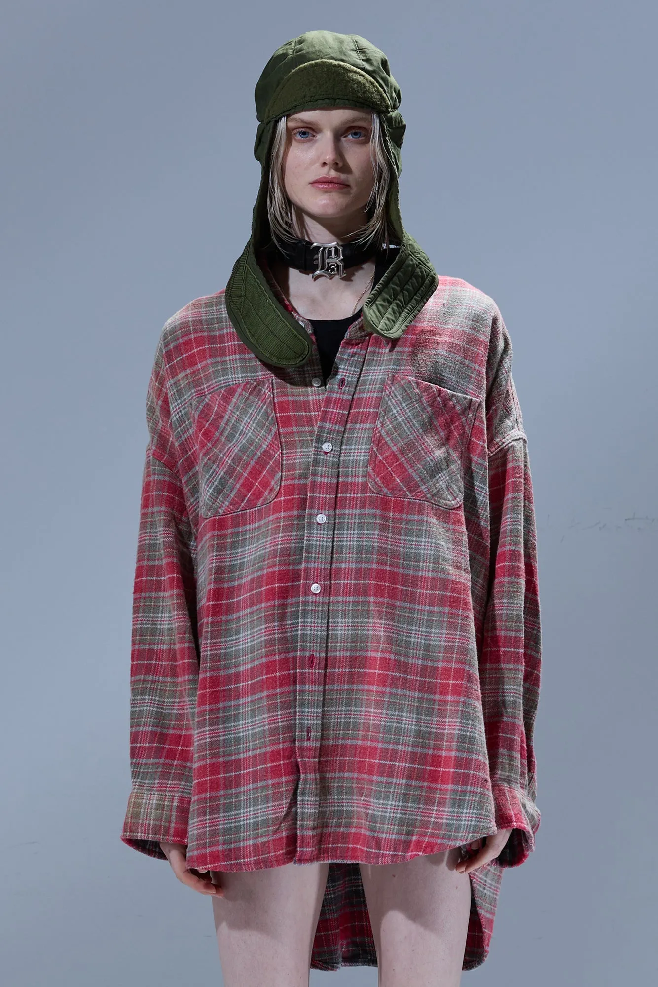 DROP NECK WORKSHIRT - PINK / TEAL PLAID sold by R13 product image thumbnail 3