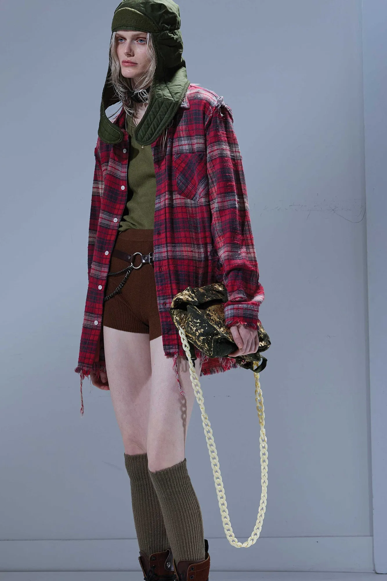 SHREDDED SEAM SHIRT - RED / BLACK PLAID sold by R13