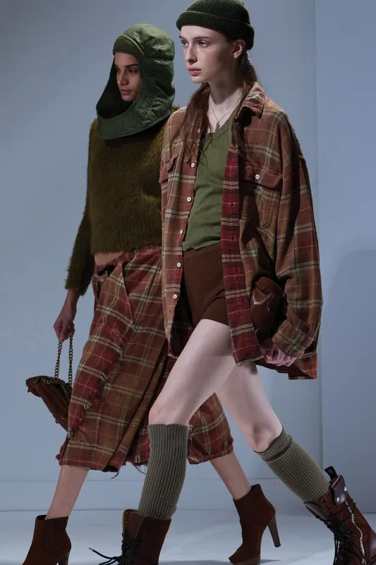 BOYFRIEND SHIRT - BLEACHED RED/ ECRU PLAID sold by R13