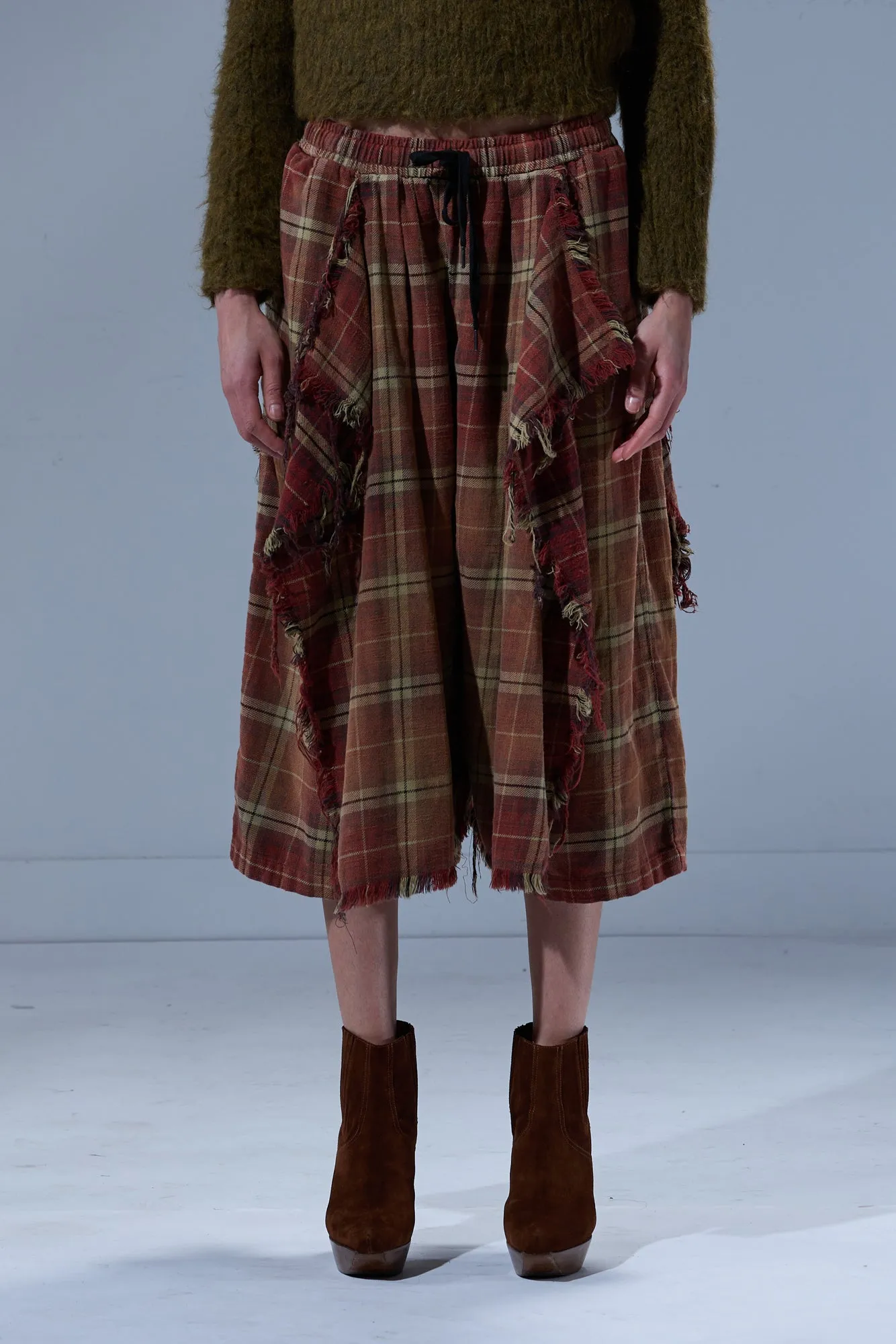 OVERLAY DECONSTRUCTED PANTS - BLEACHED RED / ECRU PLAID sold by R13 product image thumbnail 3