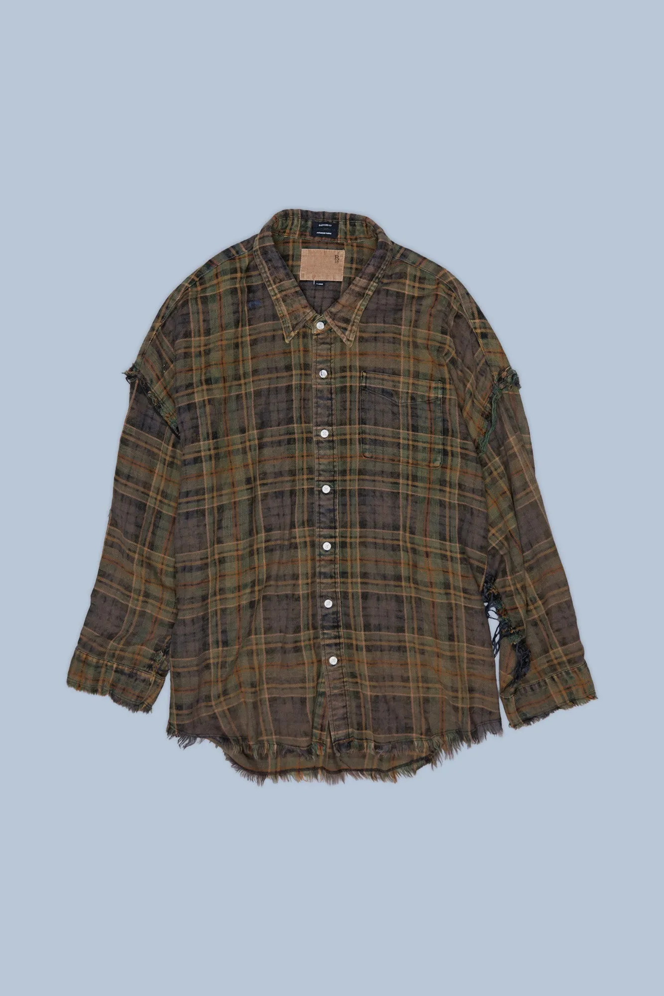 SHREDDED SEAM DROP NECK SHIRT - TEAL / NAVY / YELLOW PLAID BROWN sold by R13 product image thumbnail 4