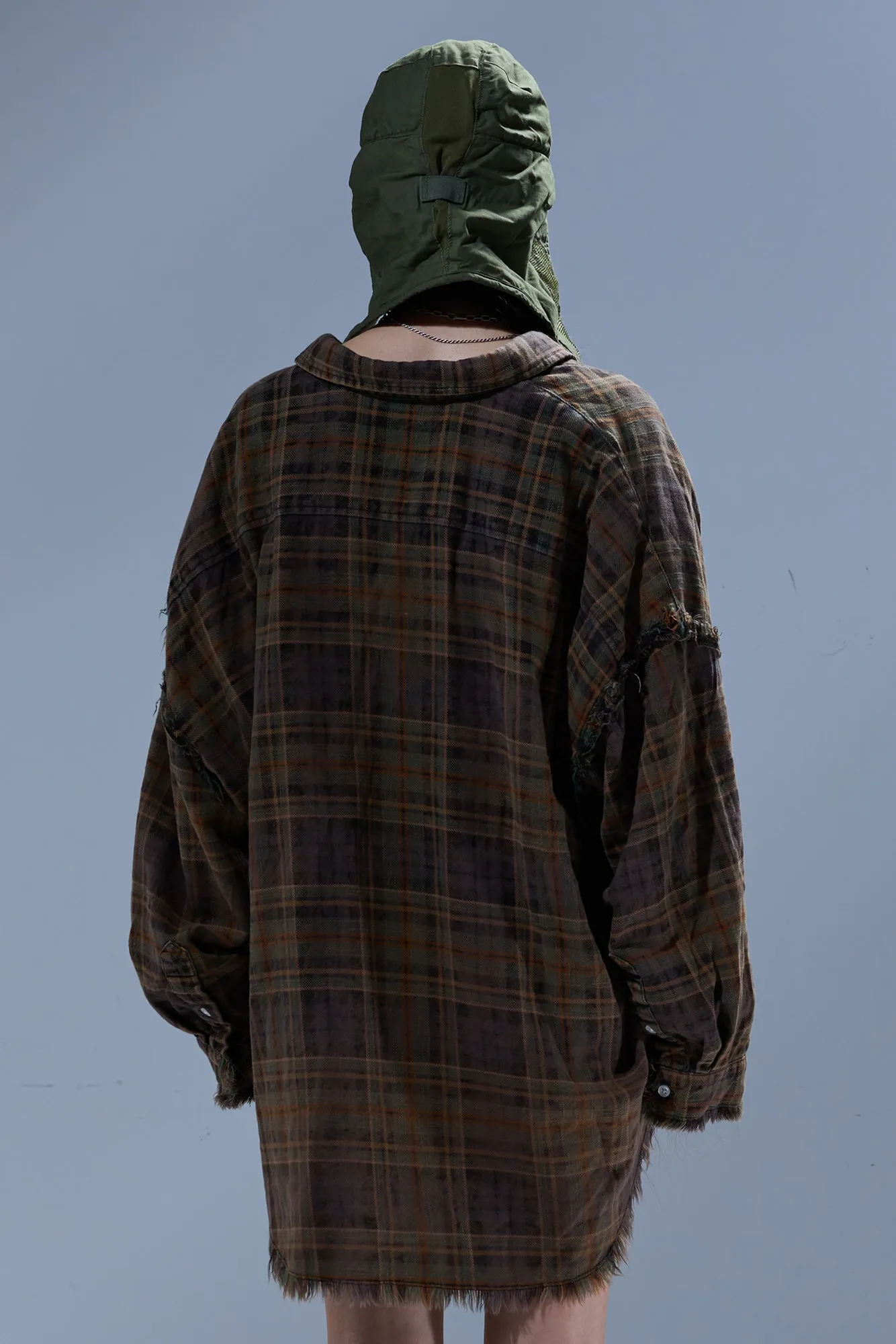 SHREDDED SEAM DROP NECK SHIRT - TEAL / NAVY / YELLOW PLAID BROWN sold by R13 product image thumbnail 3