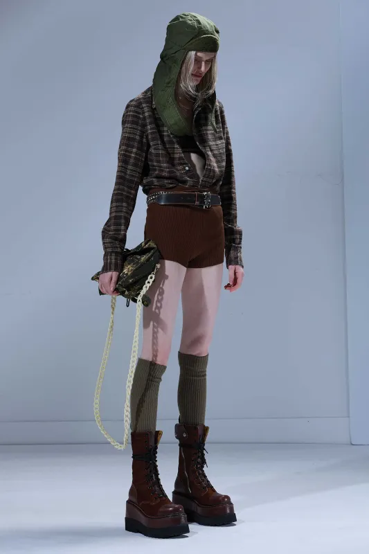 SHRUNKEN SHIRT - TEAL / NAVY / YELLOW PLAID BROWN sold by R13