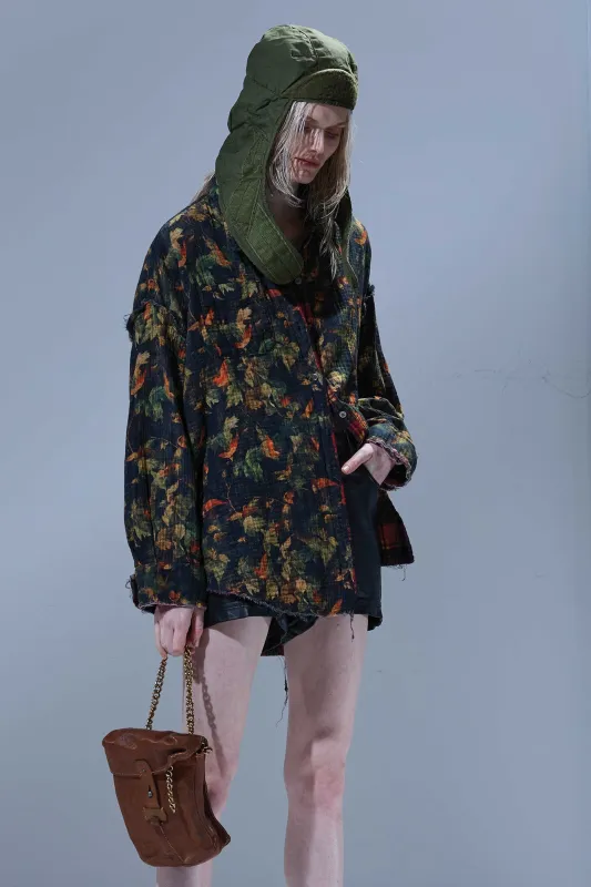 REVERSIBLE DROP NECK SHIRT - RED PLAID WITH LEAF CAMO sold by R13