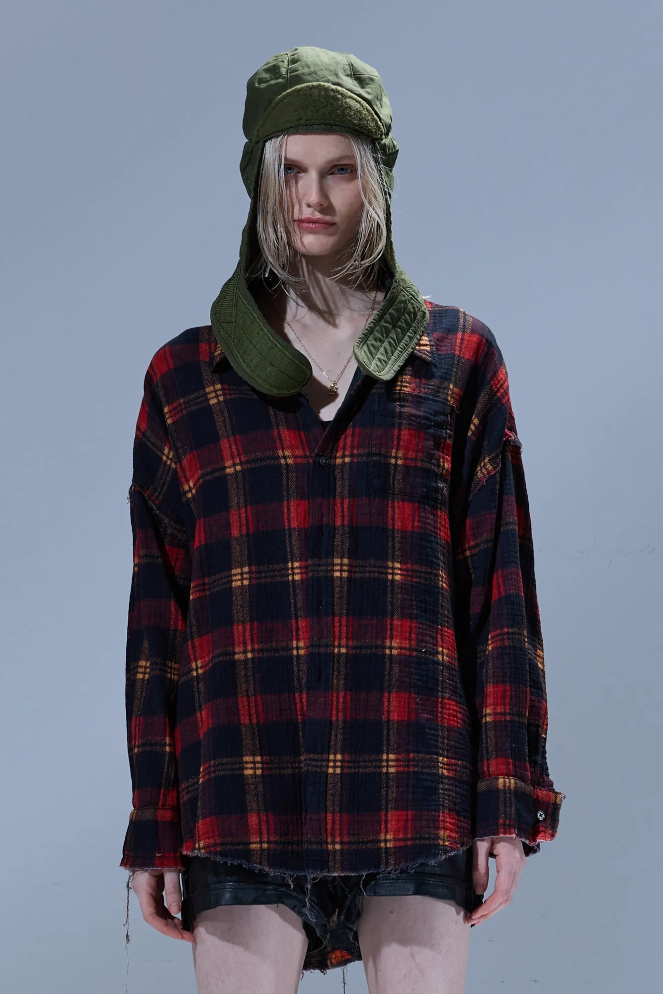 REVERSIBLE DROP NECK SHIRT - RED PLAID WITH LEAF CAMO sold by R13 product image thumbnail 4