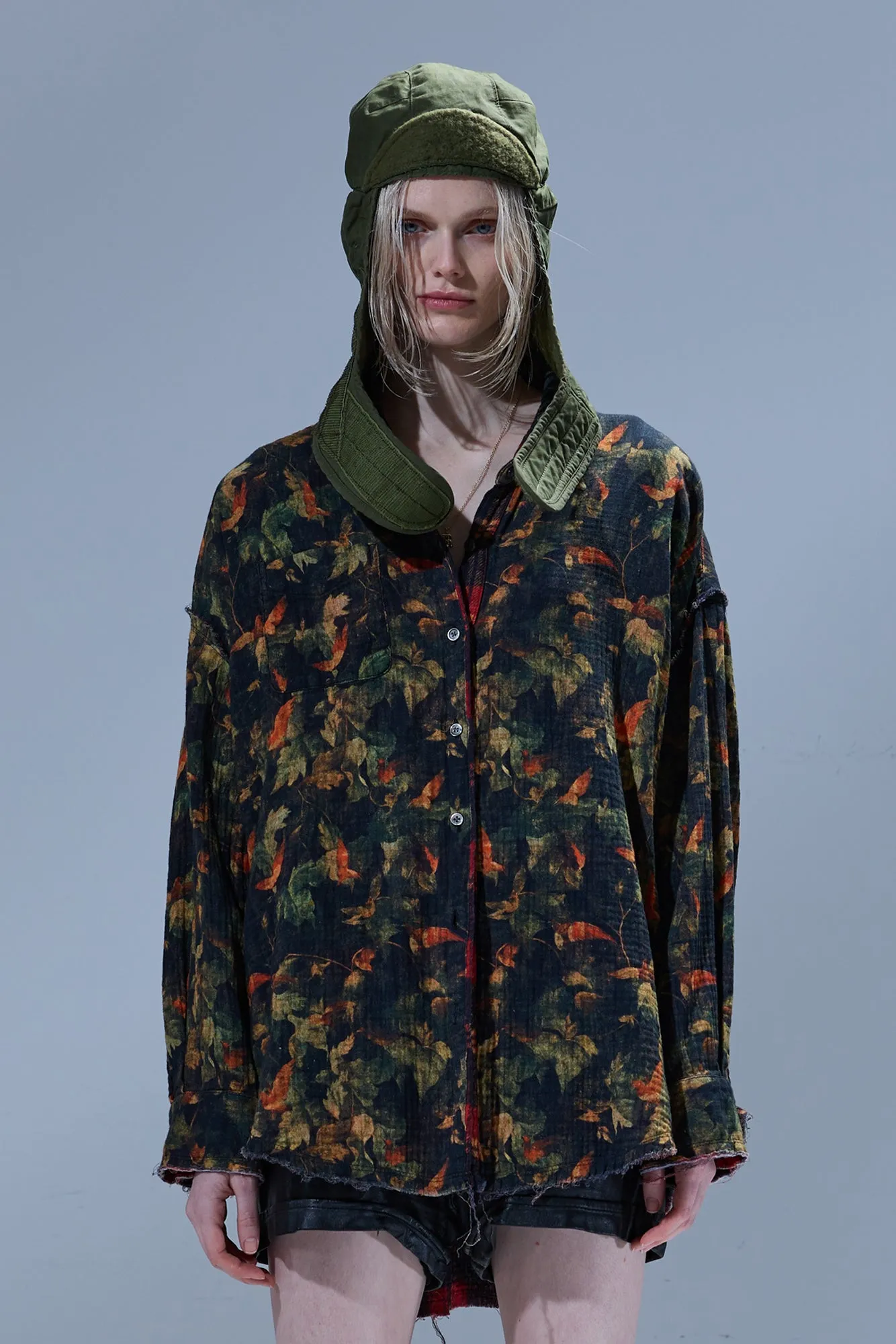 REVERSIBLE DROP NECK SHIRT - RED PLAID WITH LEAF CAMO sold by R13 product image thumbnail 3