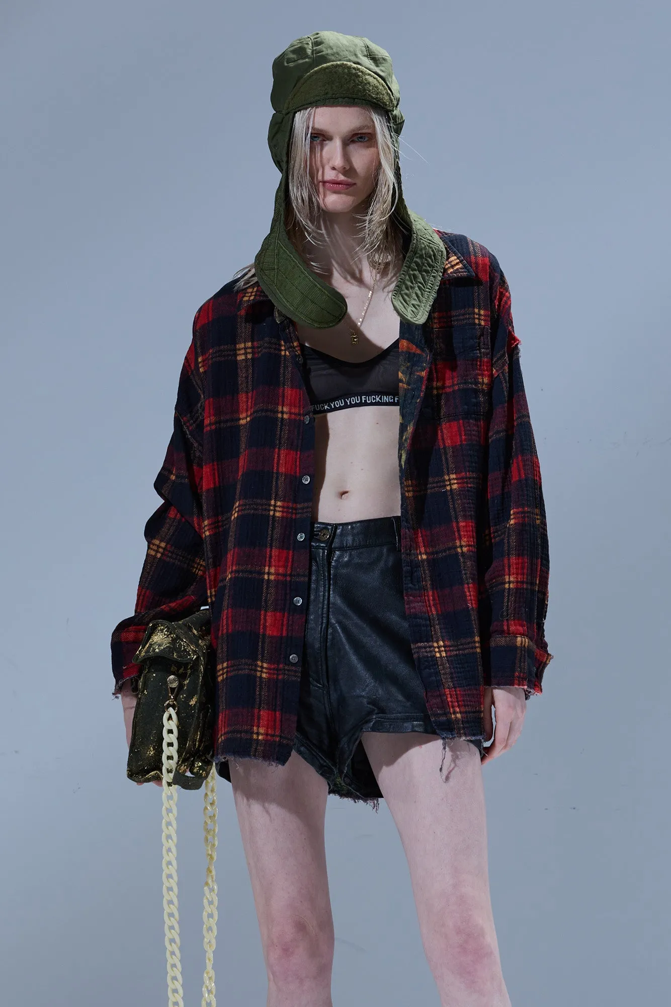 REVERSIBLE DROP NECK SHIRT - RED PLAID WITH LEAF CAMO sold by R13 product image thumbnail 2