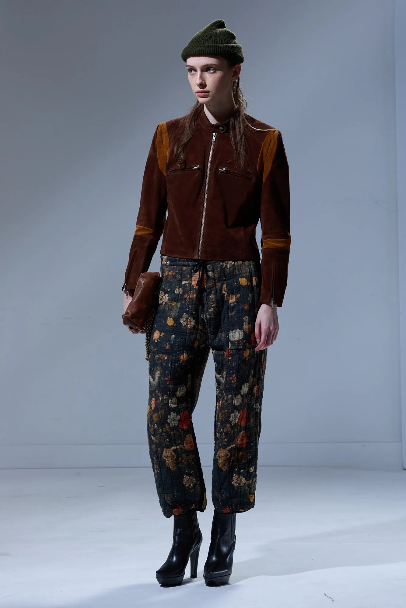 REVERSIBLE QUILTED PANT - NAVY PLAID WITH MULTICOLOR FLORAL BROWN sold by R13