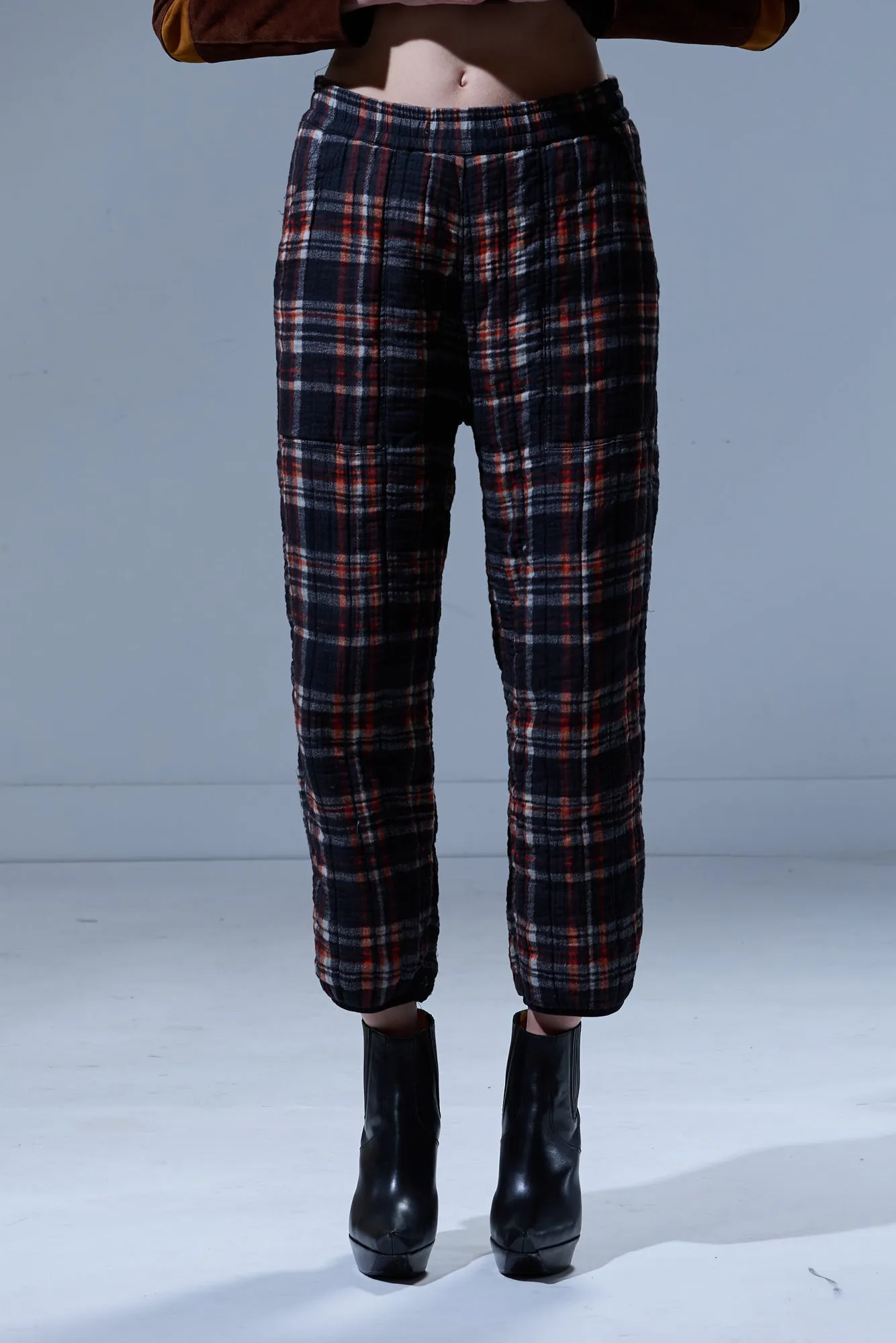 REVERSIBLE QUILTED PANT - NAVY PLAID WITH MULTICOLOR FLORAL BROWN sold by R13 product image thumbnail 4
