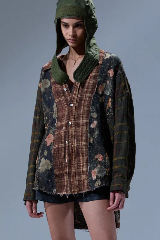 MULTI-STRIP DROP NECK SHIRT - MULTI-PRINT BROWN sold by R13