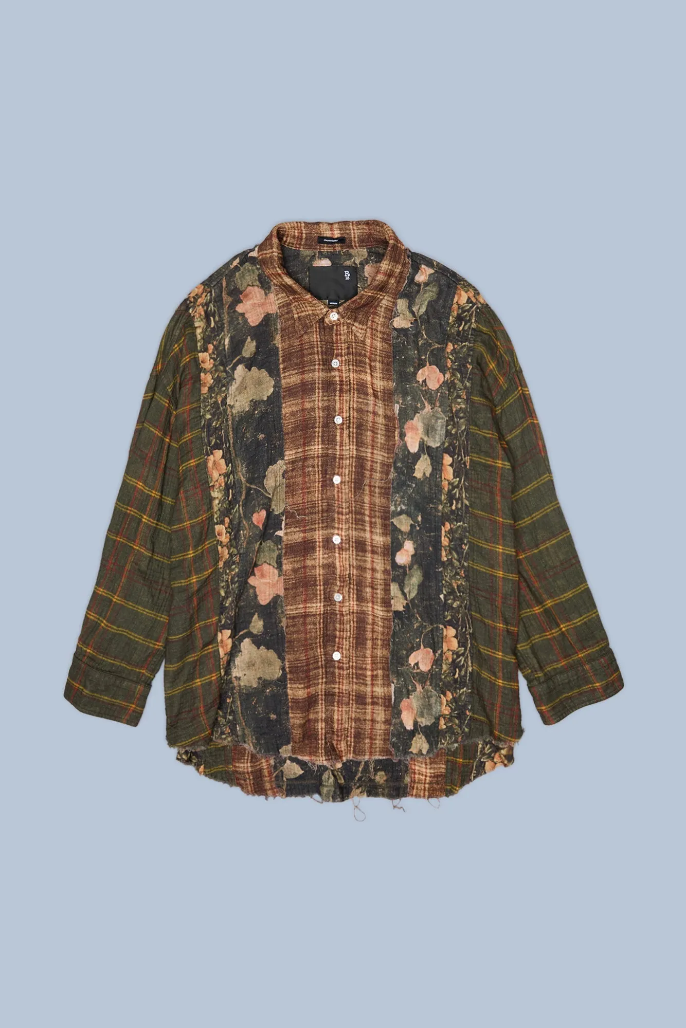 MULTI-STRIP DROP NECK SHIRT - MULTI-PRINT BROWN sold by R13 product image thumbnail 3
