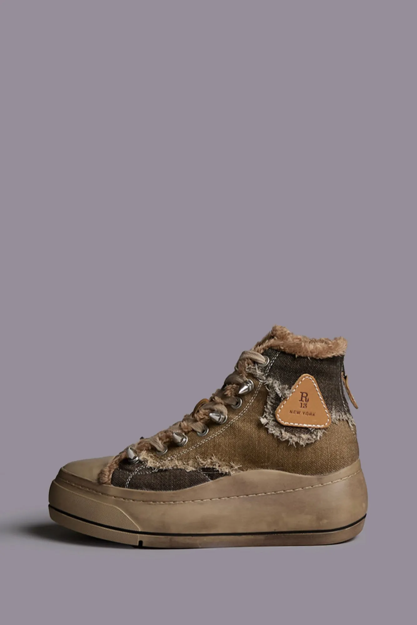 Kurt High Top Sneaker - Brown Patchwork sold by R13