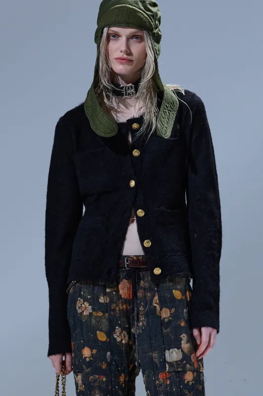 ELONGATED SHRUNKEN CREWNECK CARDIGAN - BLACK sold by R13