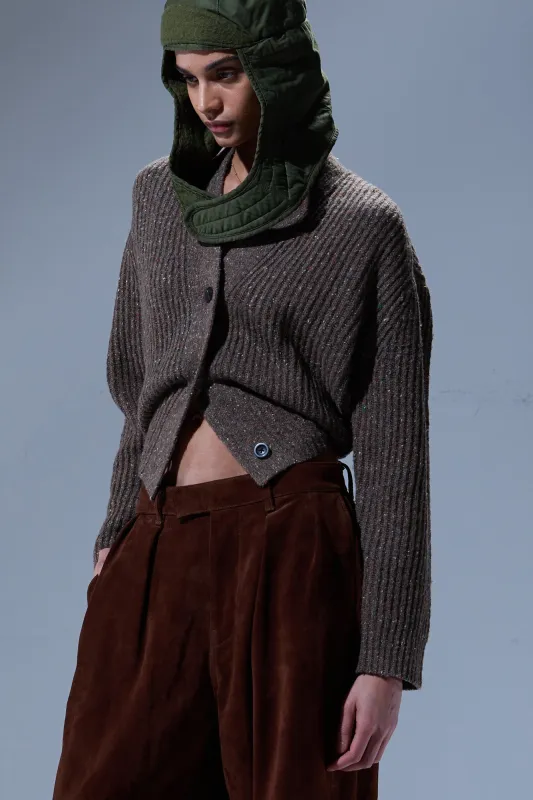 SPLIT HEM RIBBED CARDIGAN - BROWN TWEED sold by R13