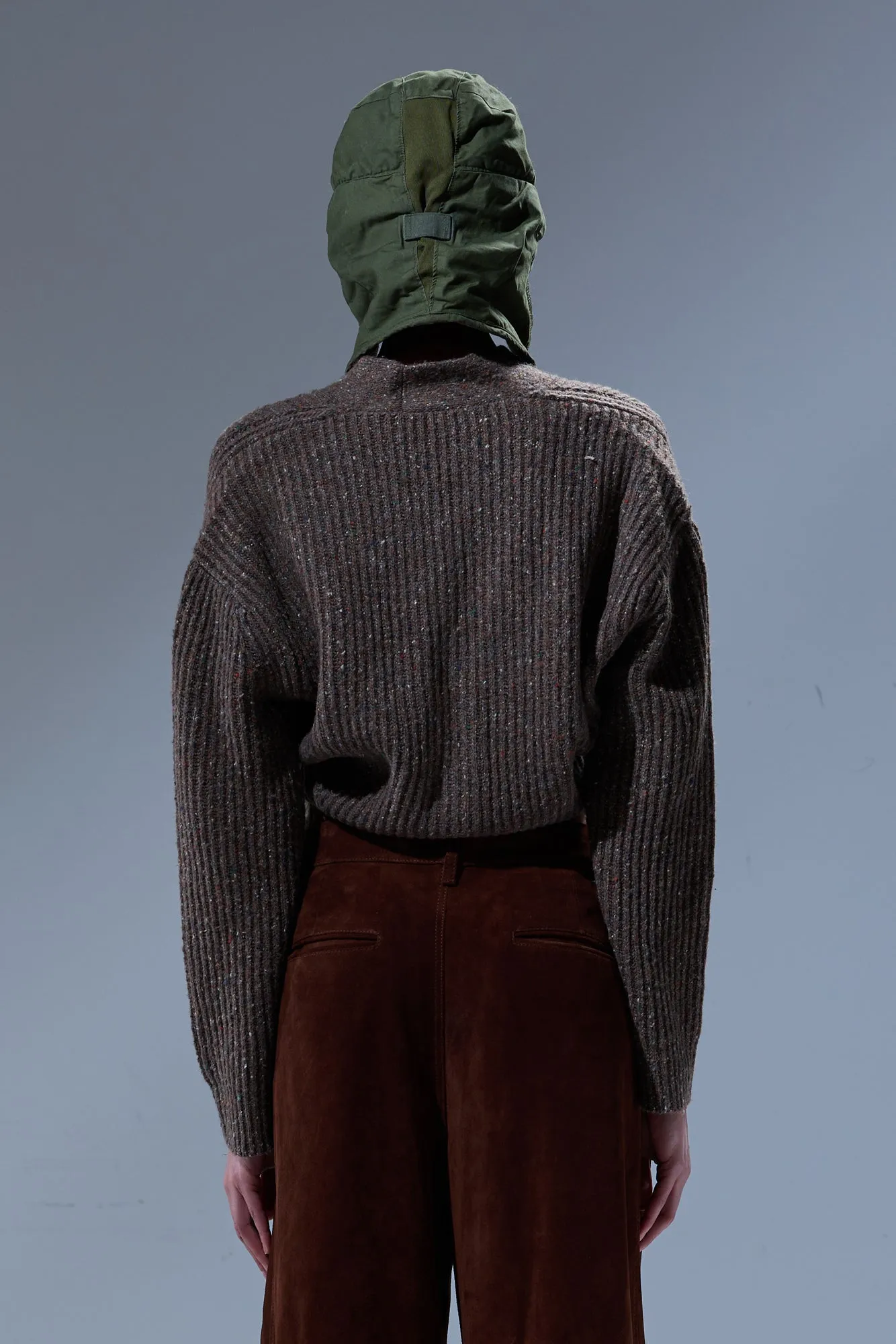 SPLIT HEM RIBBED CARDIGAN - BROWN TWEED sold by R13 product image thumbnail 4