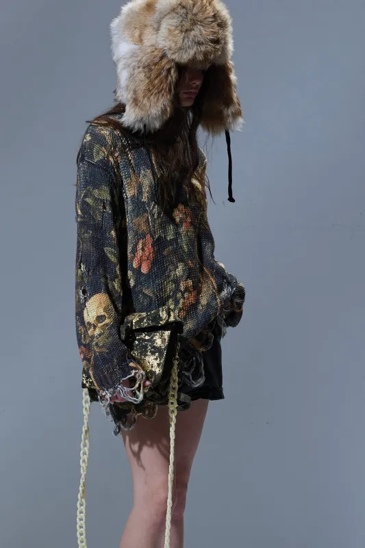 PRINTED BOYFRIEND SWEATER - SKULL CAMO GREEN sold by R13