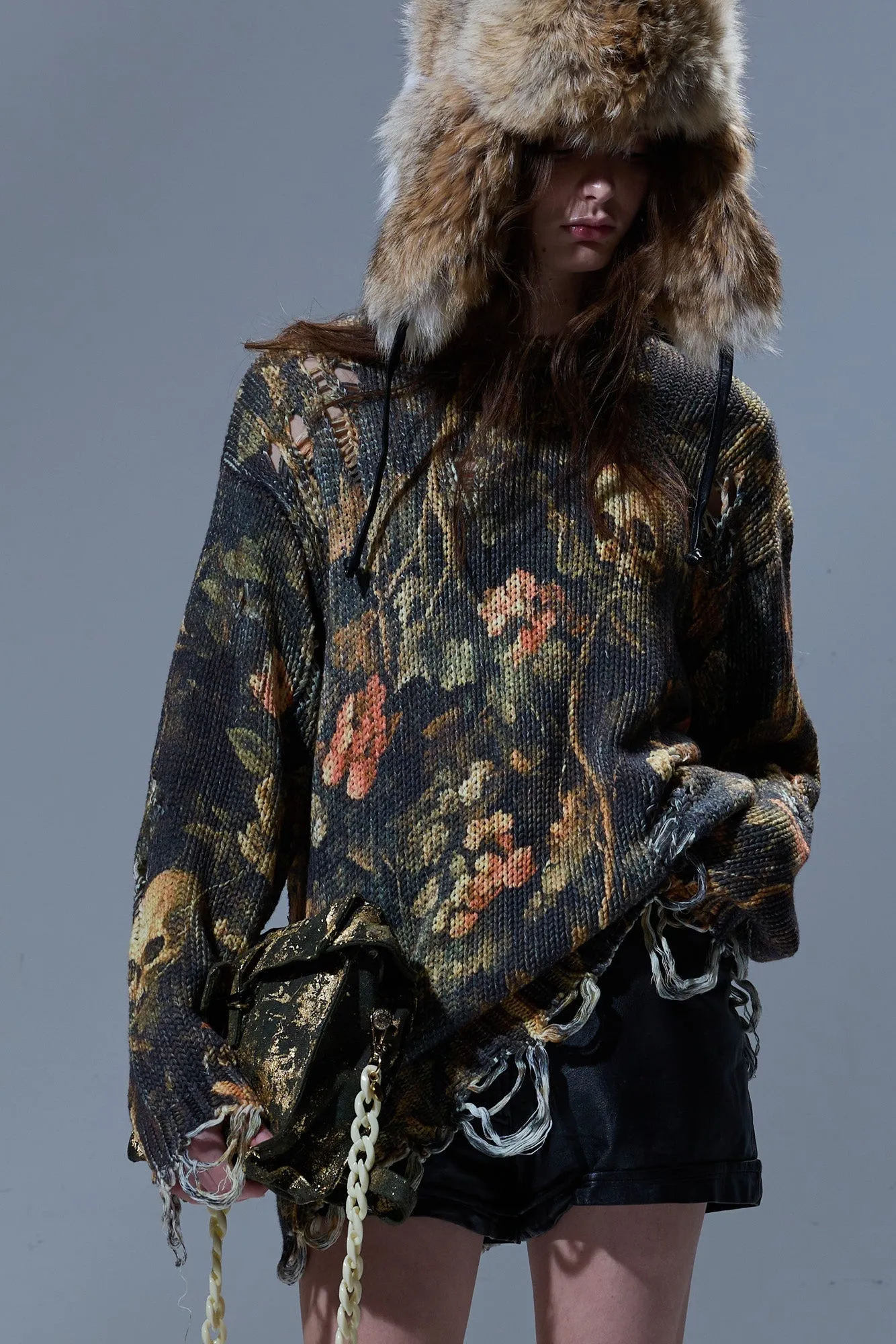 PRINTED BOYFRIEND SWEATER - SKULL CAMO GREEN sold by R13 product image thumbnail 2