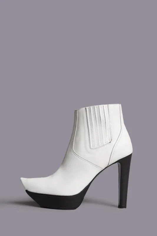 POINTY TOE PLATFORM HEELED BOOT - WHITE sold by R13