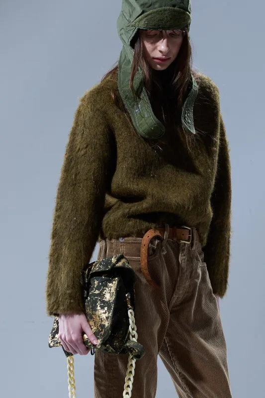 MOCK COLLAR SHRUNKEN SWEATER - HEATHER OLIVE GREEN sold by R13