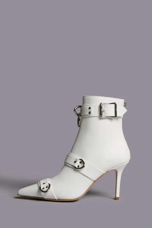 STRAPPED SKINNY ANKLE HEELED BOOT - WHITE sold by R13
