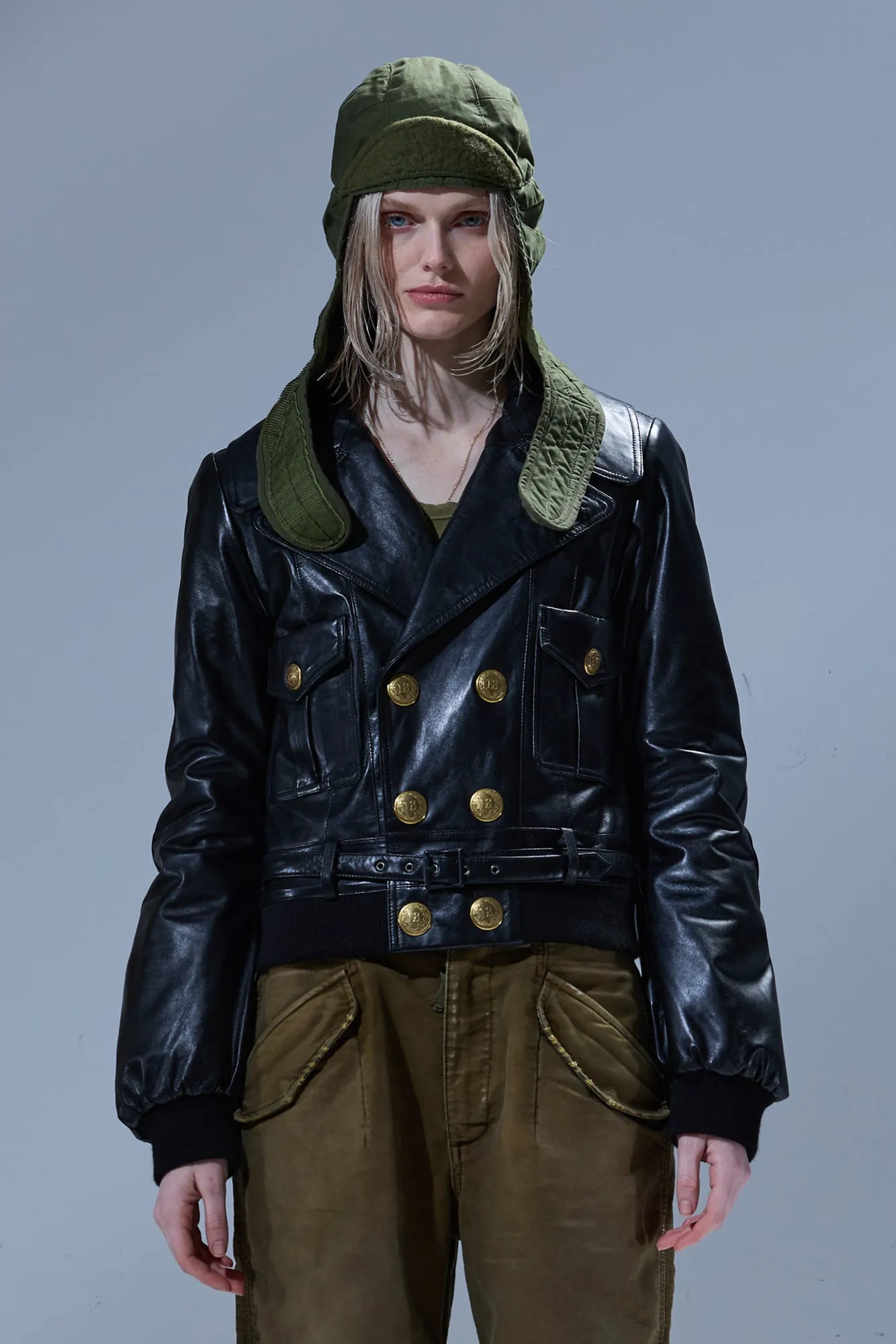 RELAXED LEATHER PEACOAT - BLACK sold by R13 product image thumbnail 3