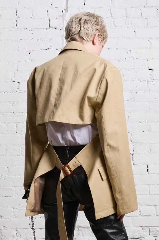 DOUBLE BREASTED OPEN BACK BLAZER - LIGHT KHAKI sold by R13