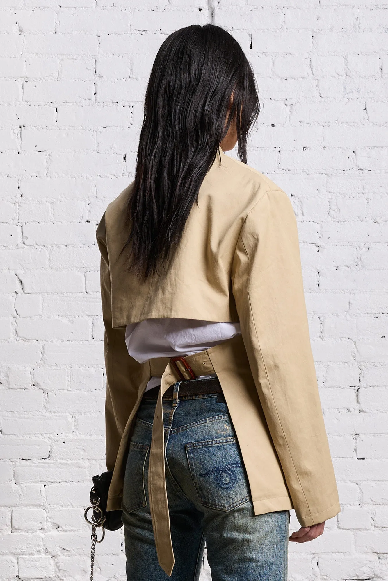 DOUBLE BREASTED OPEN BACK BLAZER - LIGHT KHAKI sold by R13 product image thumbnail 5