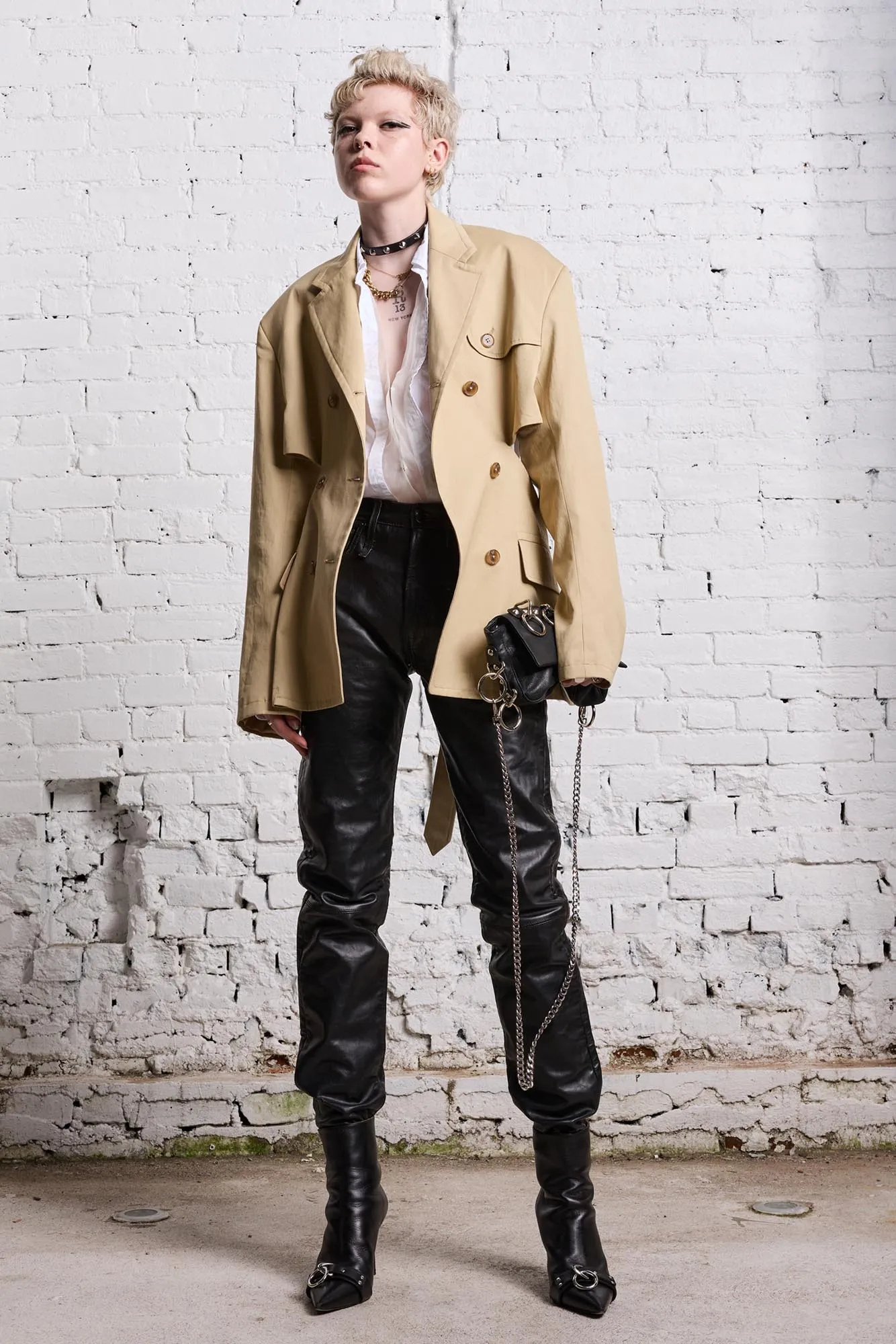 DOUBLE BREASTED OPEN BACK BLAZER - LIGHT KHAKI sold by R13 product image thumbnail 2