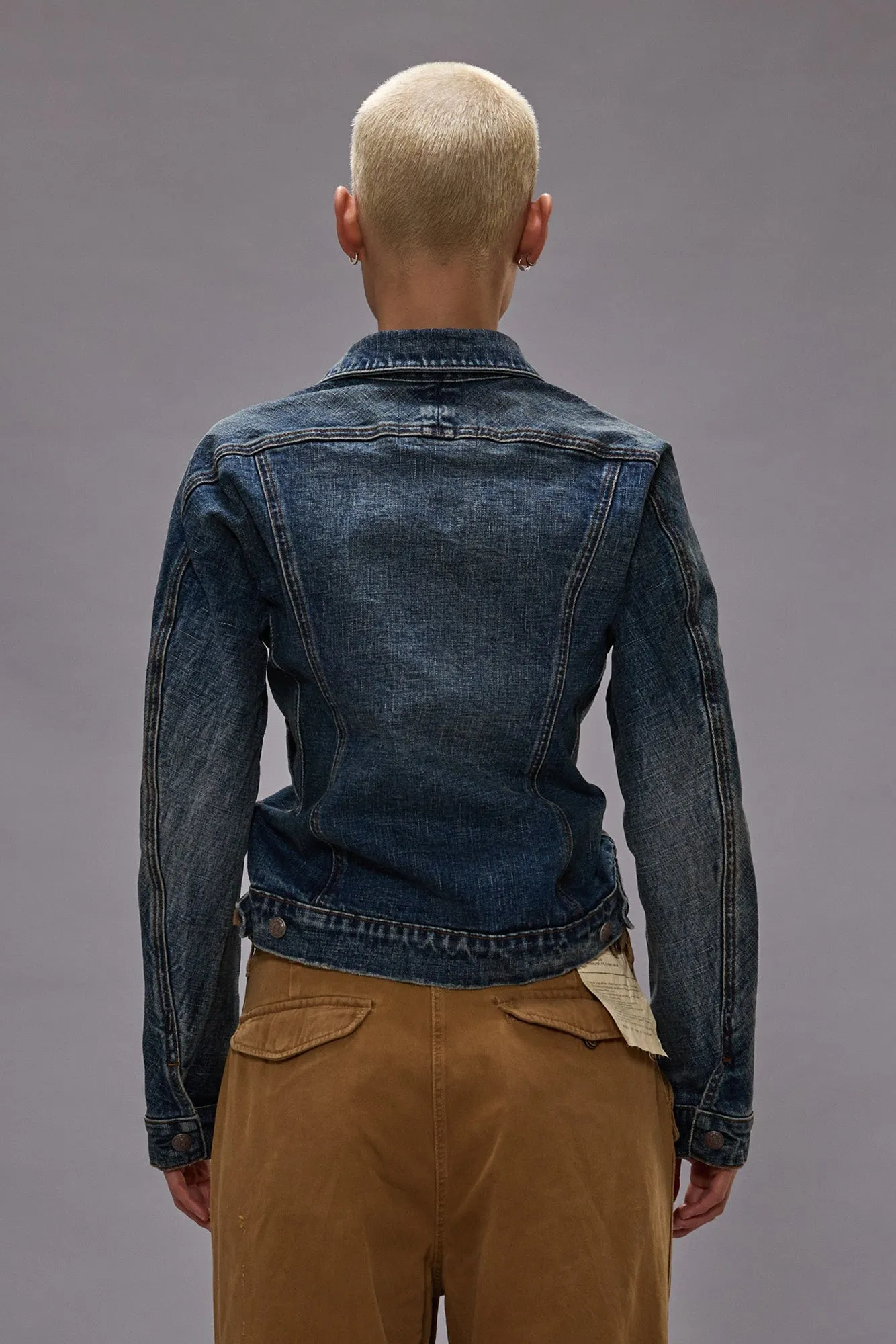 SKINNY WRAP AROUND TRUCKER JACKET - MELVIN BLUE STRETCH sold by R13 product image thumbnail 3