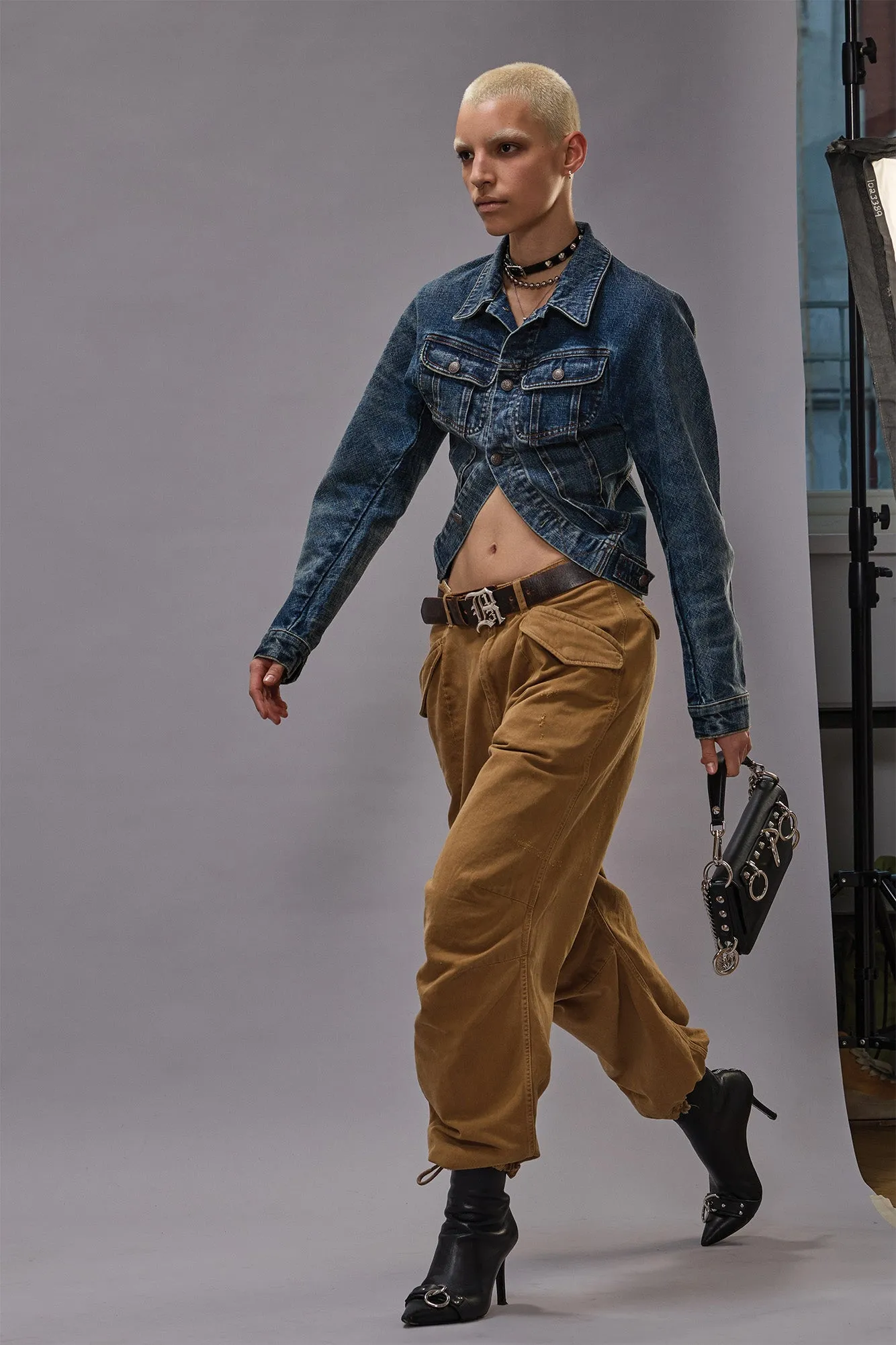 SKINNY WRAP AROUND TRUCKER JACKET - MELVIN BLUE STRETCH sold by R13