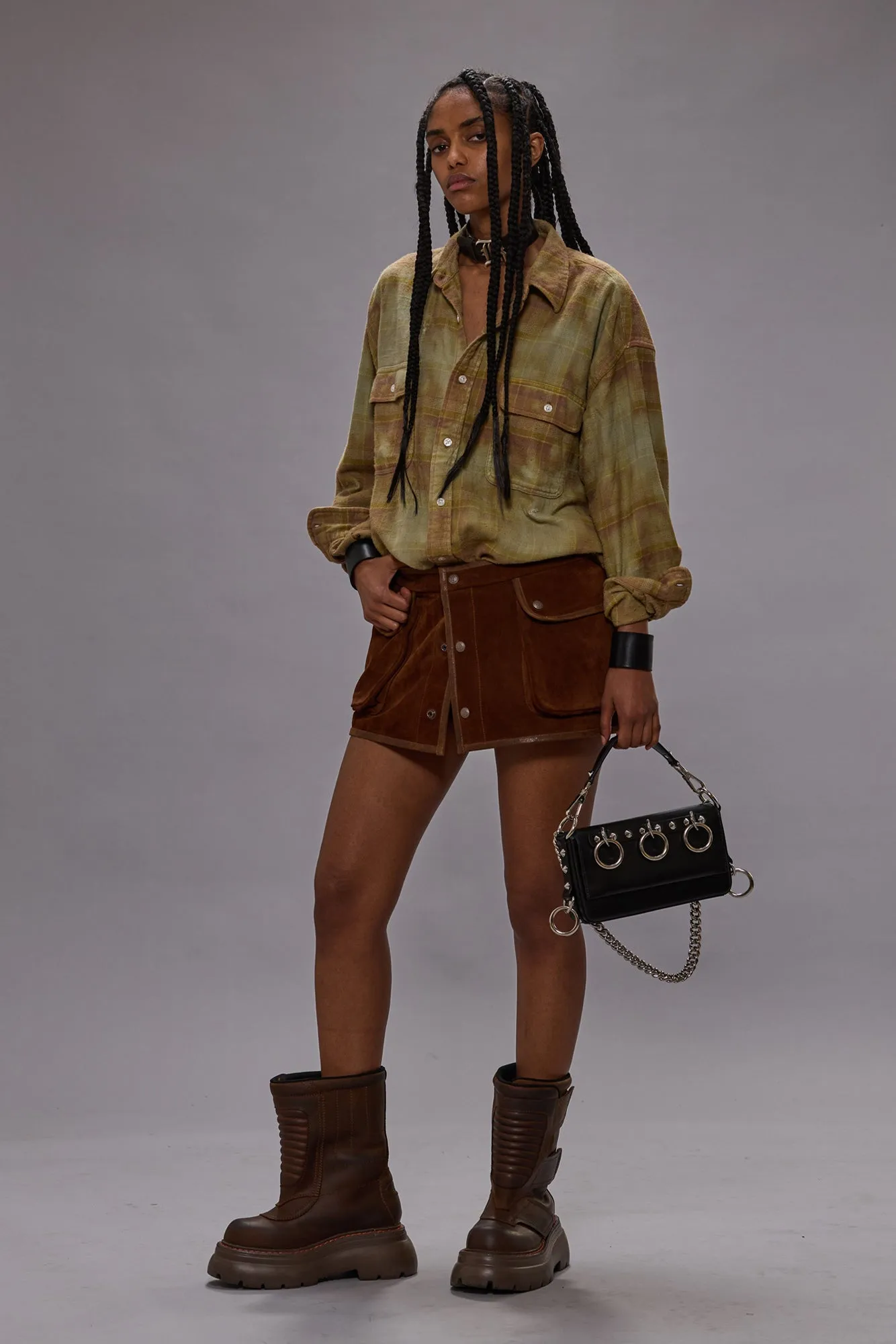 BOYFRIEND SHIRT - OVERDYED KHAKI PLAID sold by R13 product image thumbnail 2