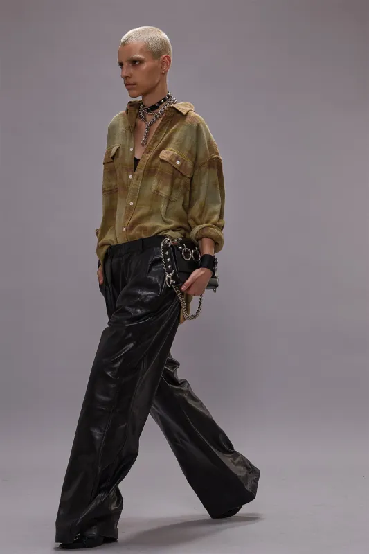 BOYFRIEND SHIRT - OVERDYED KHAKI PLAID sold by R13