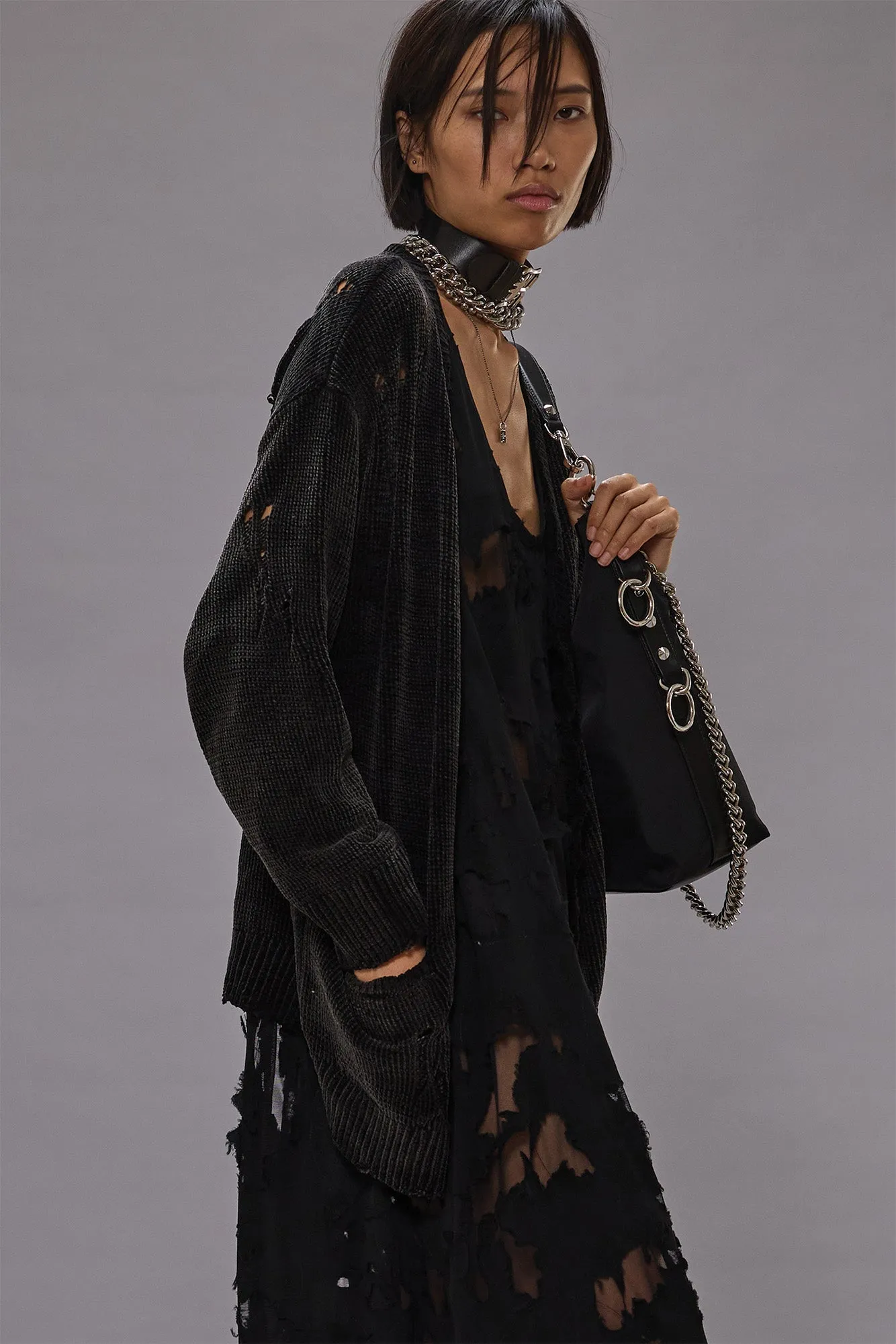 BOYFRIEND CARDIGAN - BLACK sold by R13