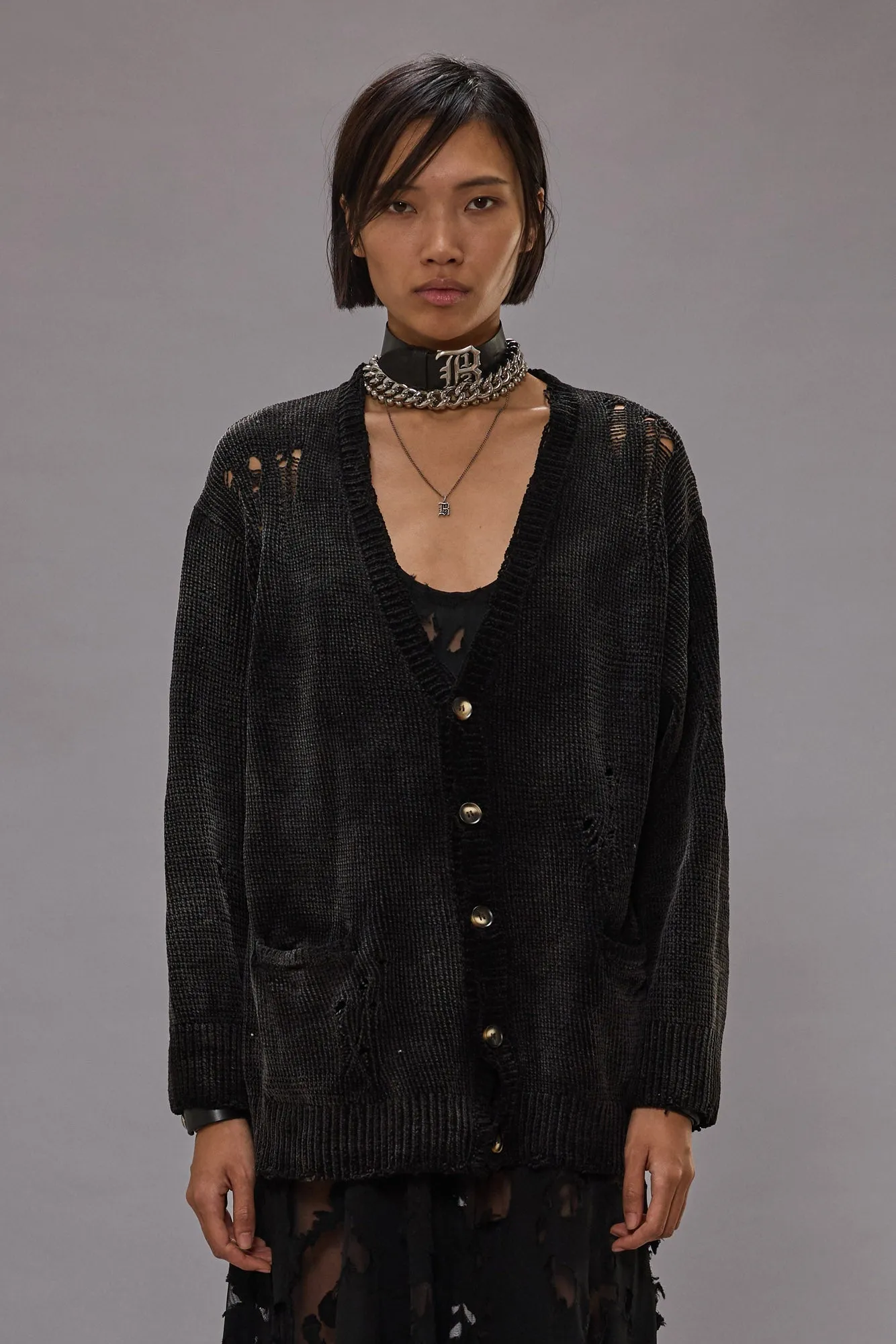 BOYFRIEND CARDIGAN - BLACK sold by R13 product image thumbnail 2