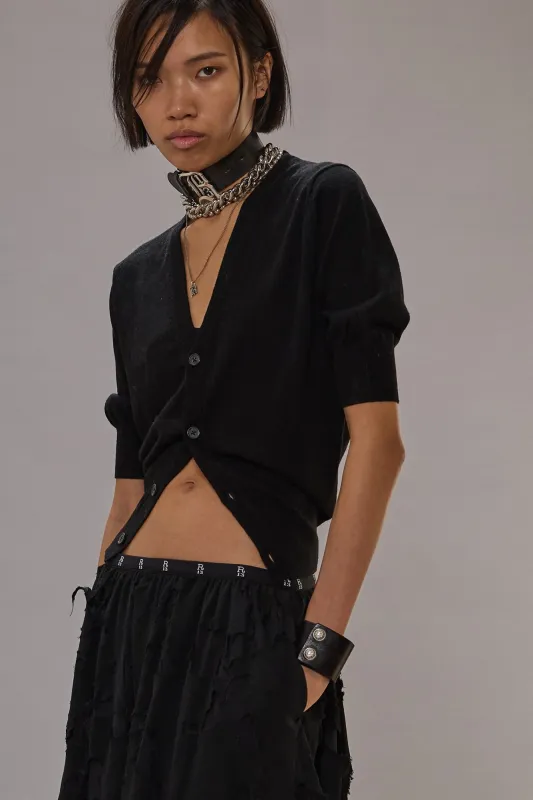 ELBOW SLEEVE SPLIT HEM CARDIGAN - BLACK sold by R13