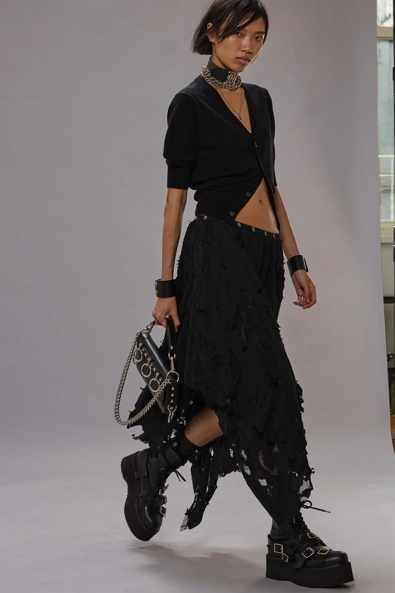 ELBOW SLEEVE SPLIT HEM CARDIGAN - BLACK sold by R13 product image thumbnail 2