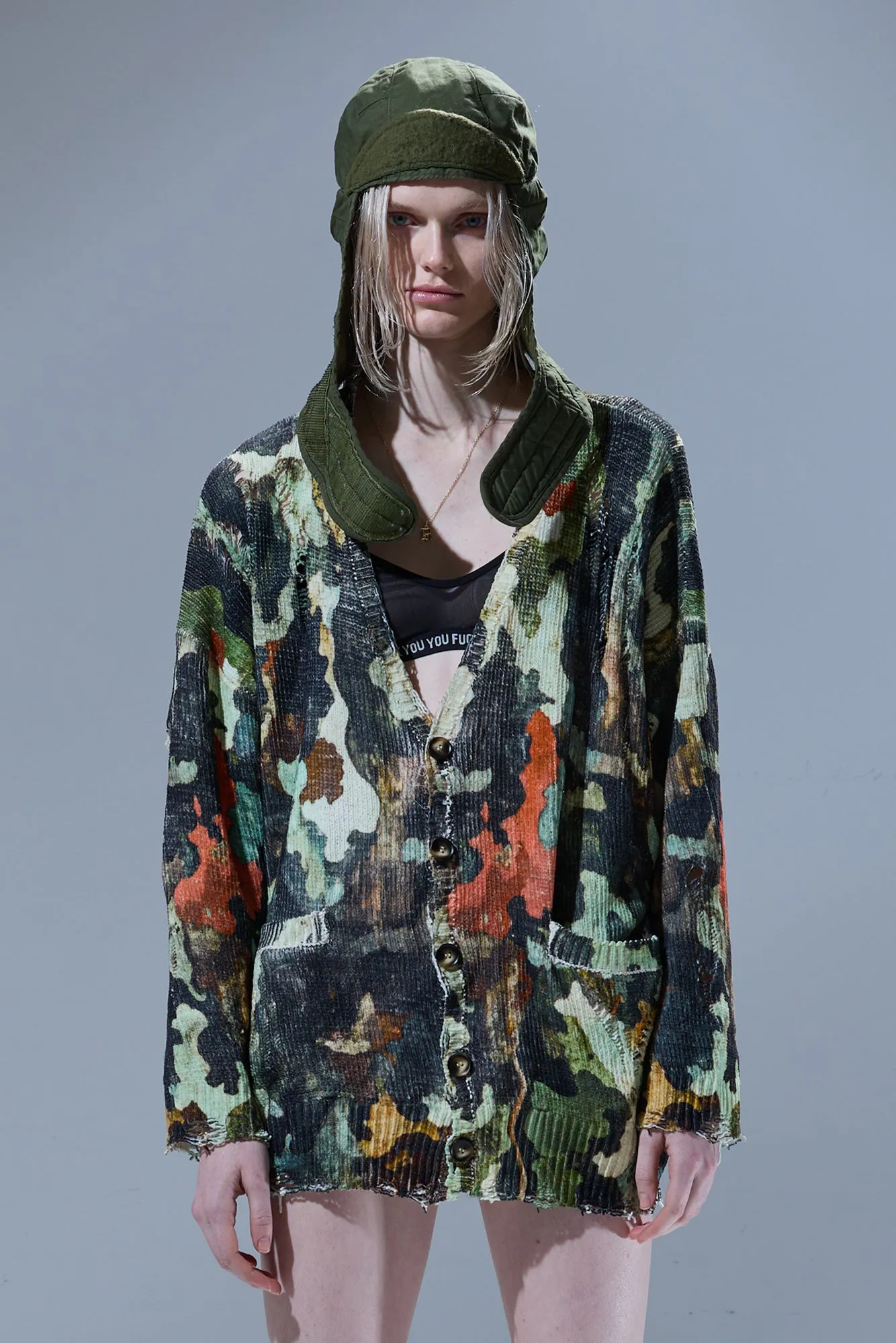 PRINTED OVERSIZED CARDIGAN - LIGHT CAMO GREEN sold by R13 product image thumbnail 2