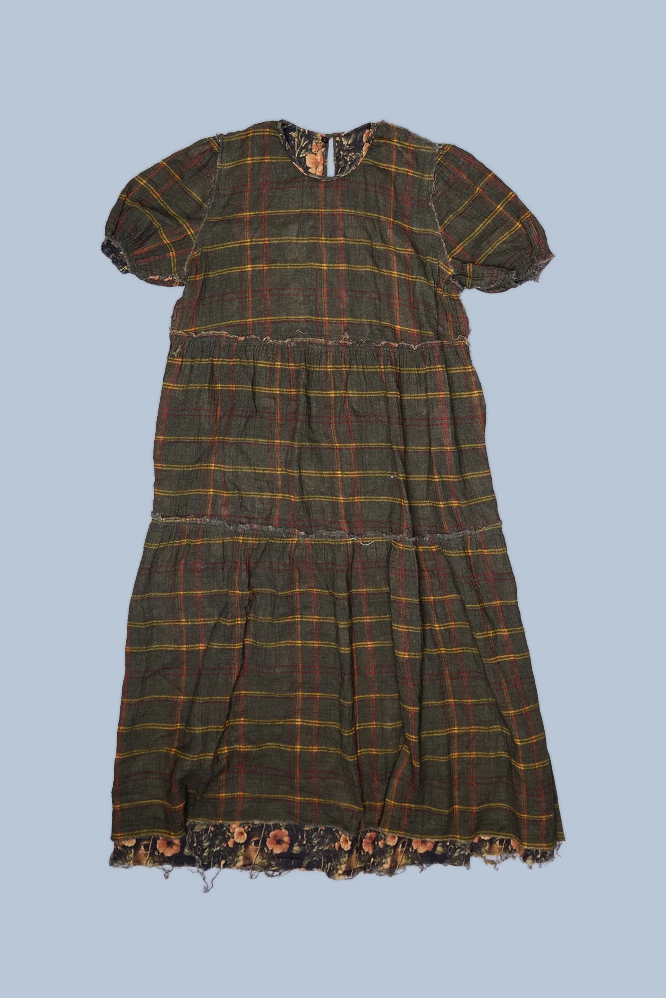 REVERSIBLE SHREDDED RELAXED MIDI - OLIVE PLAID WITH FLORAL CAMO GREEN sold by R13 product image thumbnail 3