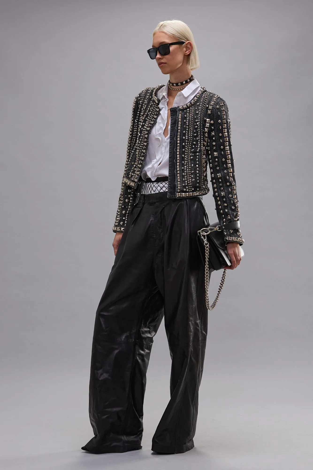 STUDDED HOOK FRONT DENIM JACKET - KENNET BLACK STRETCH sold by R13 product image thumbnail 2