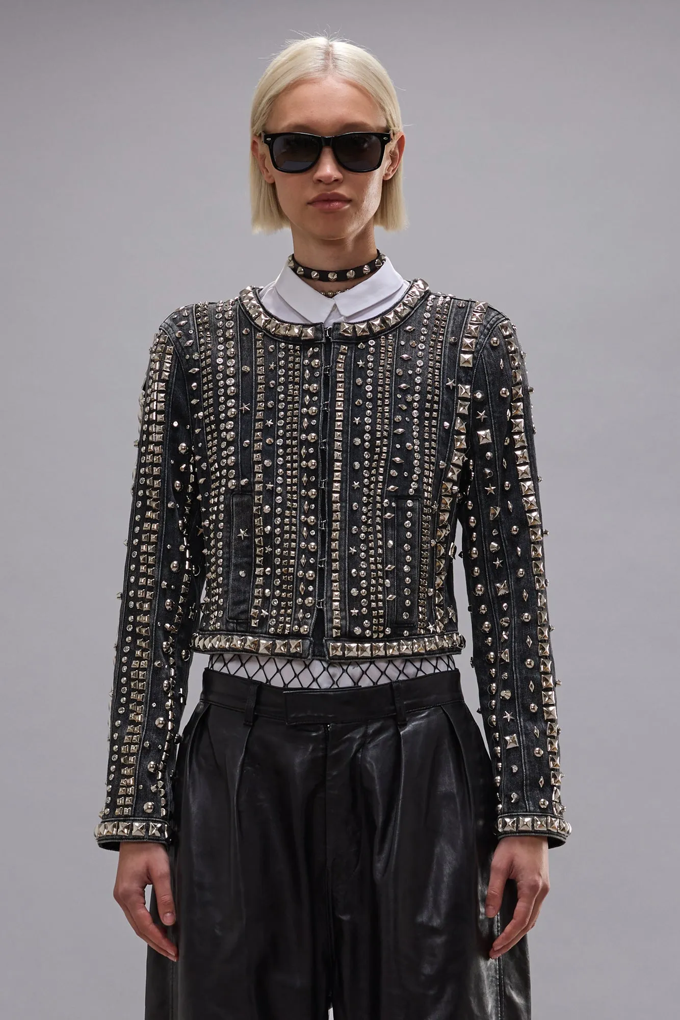 STUDDED HOOK FRONT DENIM JACKET - KENNET BLACK STRETCH sold by R13 product image thumbnail 3