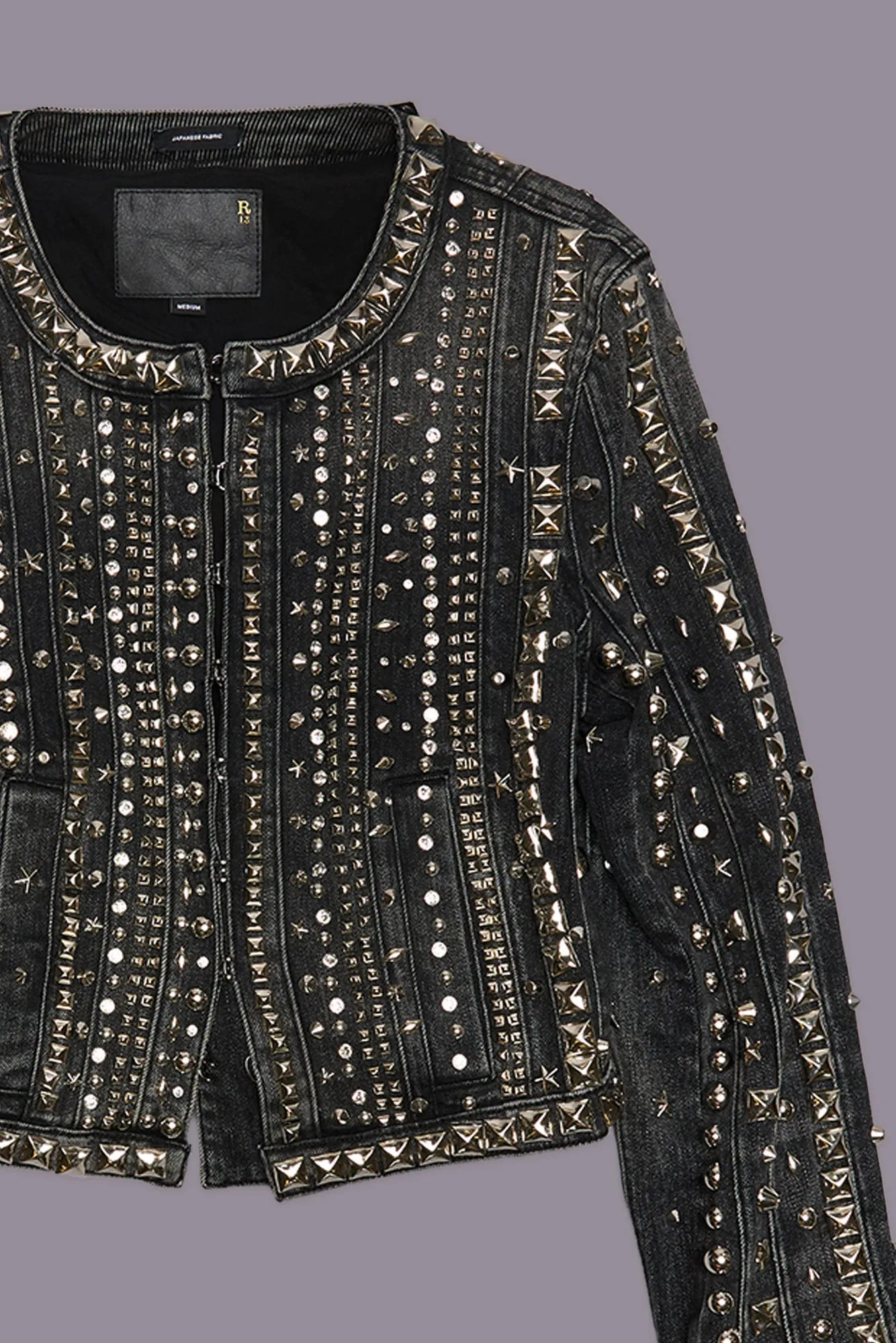 STUDDED HOOK FRONT DENIM JACKET - KENNET BLACK STRETCH sold by R13 product image thumbnail 5